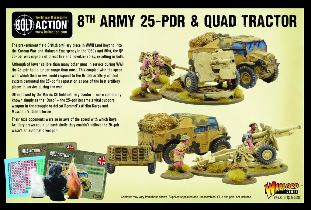 Bolt Action British 8th Army 25-PDR Light Artillery, Quad & Limber