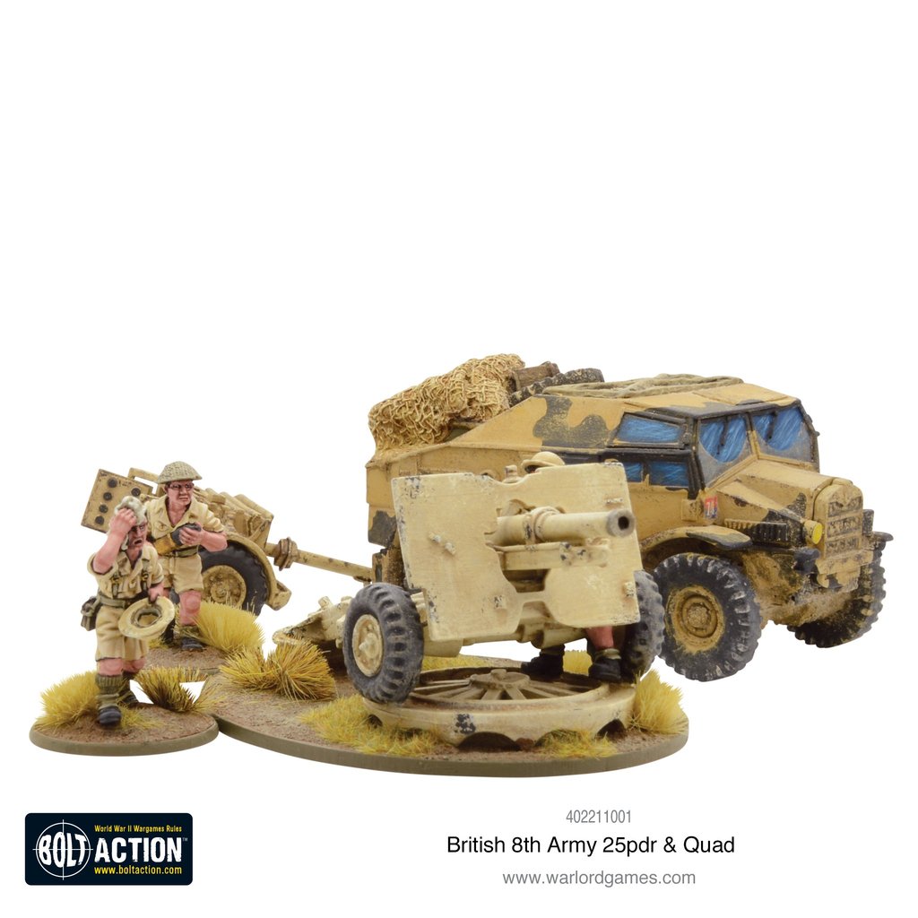 Bolt Action British 8th Army 25-PDR Light Artillery, Quad & Limber