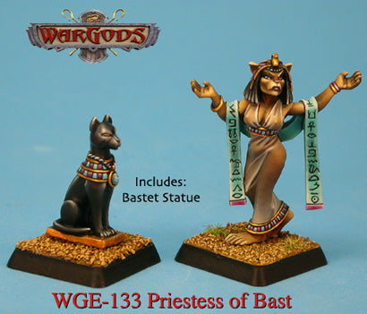 Priestess Of Bast With Bastet Statue