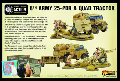Bolt Action British 8th Army 25-PDR Light Artillery, Quad & Limber