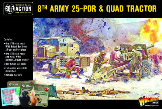Bolt Action British 8th Army 25-PDR Light Artillery, Quad & Limber