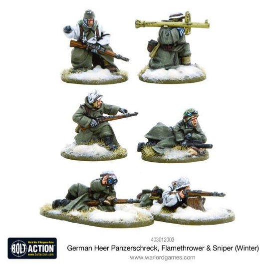 Bolt Action German Heer Panzerschrek, Flamethrower, & Sniper Teams (Winter)
