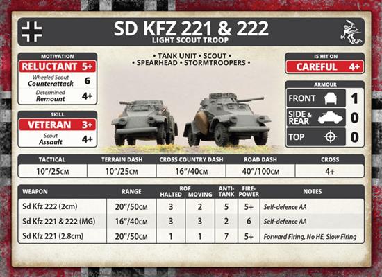 FOW German Cross Sd Kfz 221 and 222 Light Scout Troop