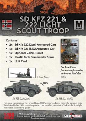 FOW German Cross Sd Kfz 221 and 222 Light Scout Troop